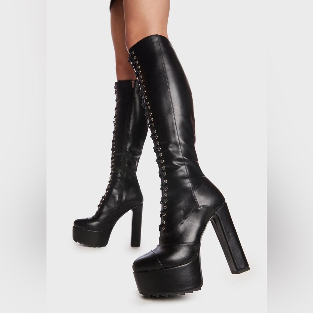 Lamoda Dolls Kill Knee High Black Lace Up Platform Boots